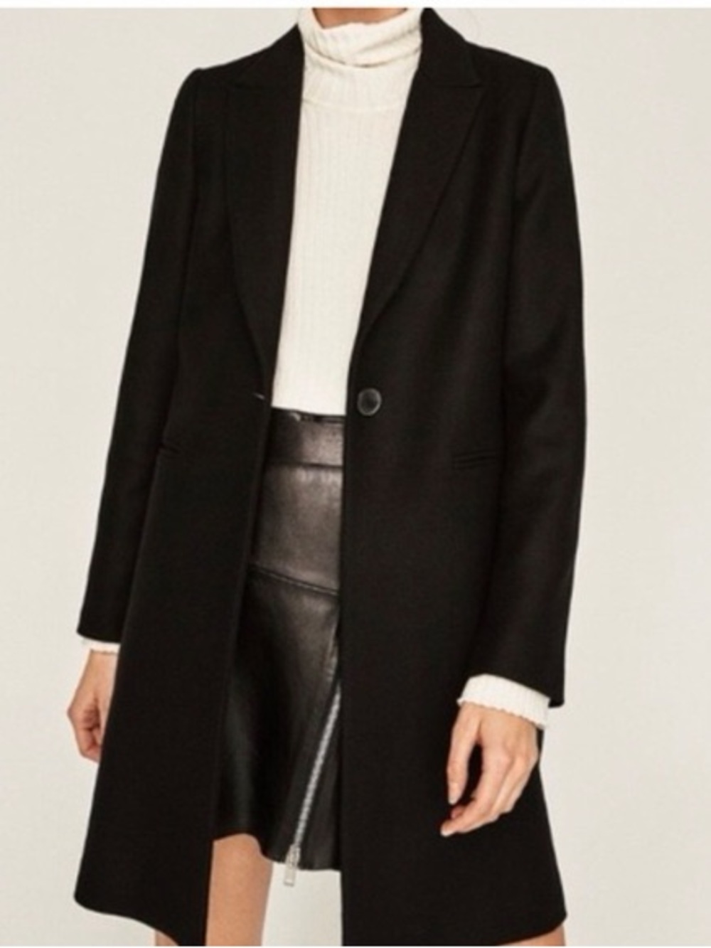 Zara Black Single-Button Wool Blend Trench Coat